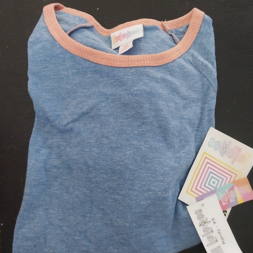 LuLaRoe Randy, XS, Blue with Coral Red At Collar and Sleeves, NWT